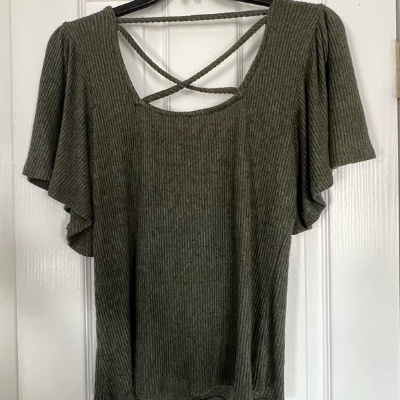 Solid Ribbed Square Neck Top - Picture 2 of 3